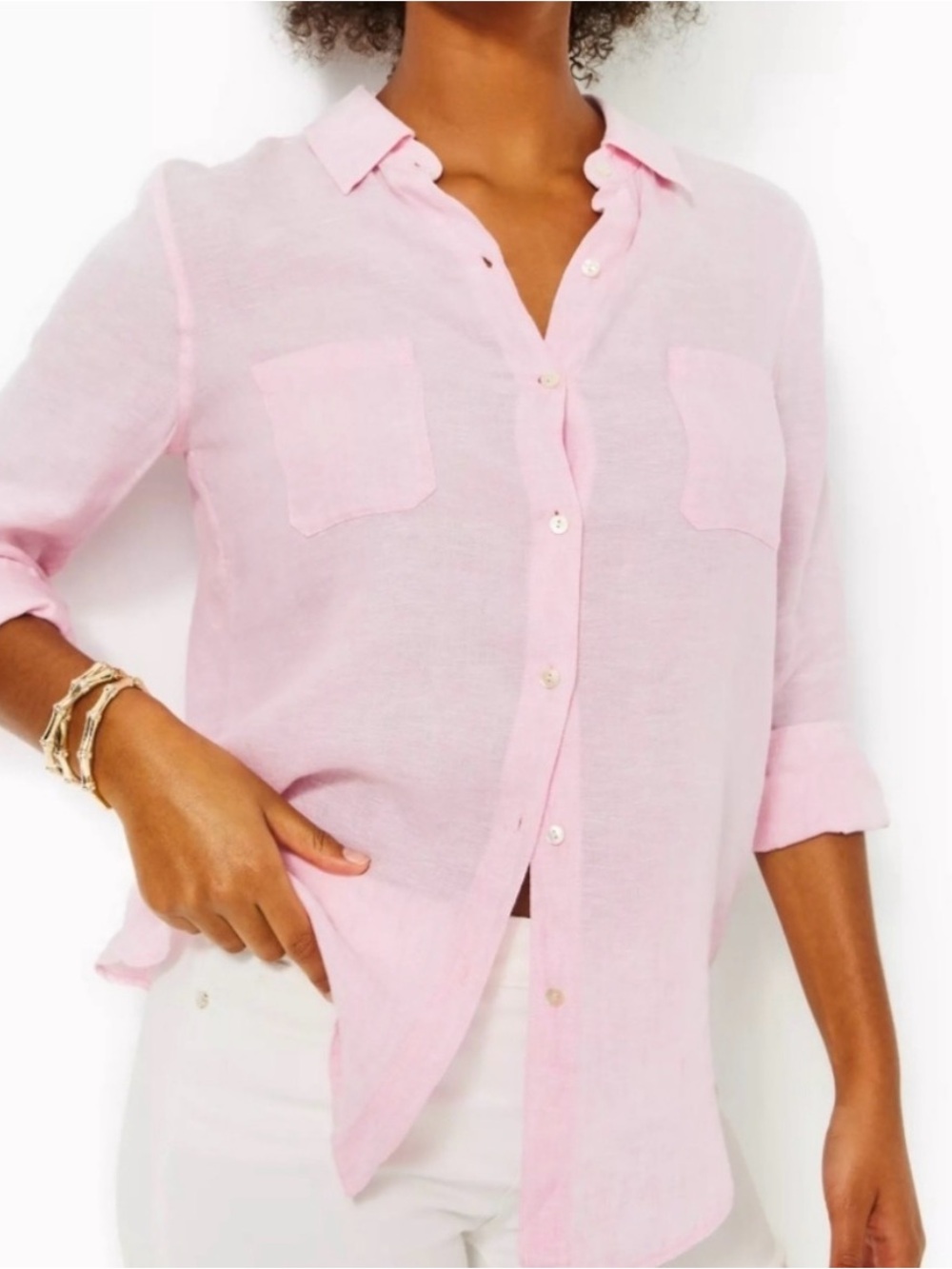 Lilly Pulitzer Sea View Linen Button Down Shirt in Urchin Pink - size Medium